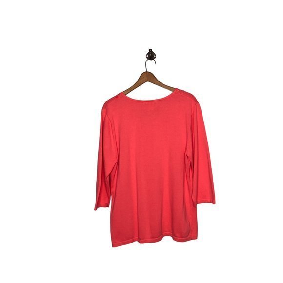 Quacker Factory Large L‎ Coral Sequin Embellished Cotton Knit Pullover Sweater - Picture 2 of 3